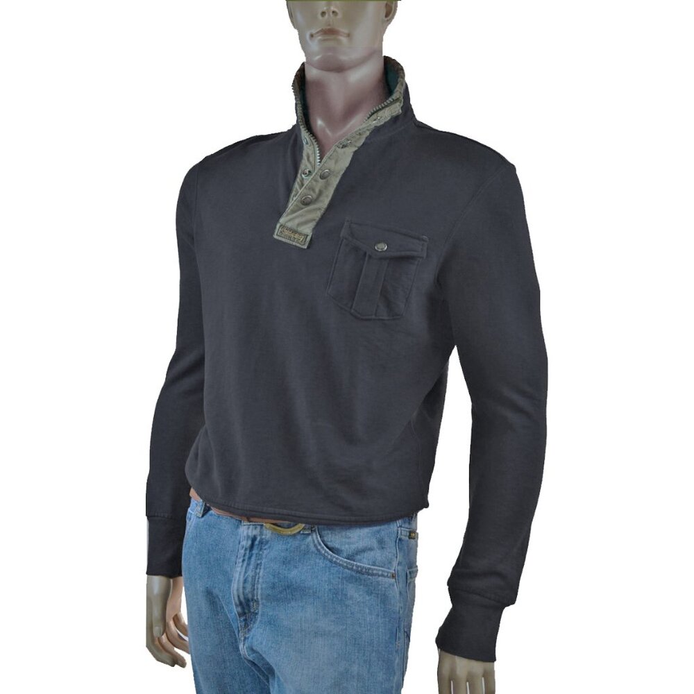 NEW Vintage Polo Ralph Lauren Aberdare Pullover Sweatshirt! Black With Snap Neck